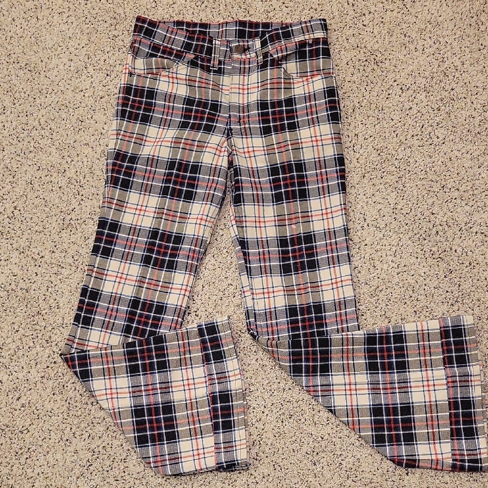 Vintage Levi's Stra- Prest Plaid Wide Leg Pants 1970's Big E High Waist Small